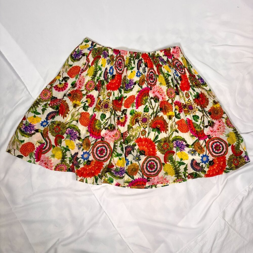 Accordion Pleated Floral Cottagecore Midi Skirt By Spense XL Elastic Waistband L